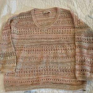 Loft open weave multicolor cropped sleeve lightweight sweater